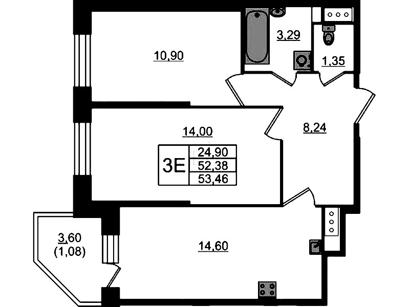 2-комнатная квартира 53.46 м², 2/23 эт., ЖК «Живи! В Рыбацком»